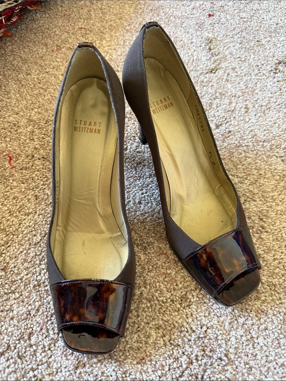 Stuart Weitzman Brown Tortoiseshell Peep-Toe Pumps